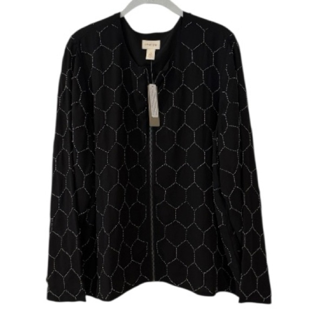 🆕 Chico’s Black Beaded Zip-Front Bomber Jacket size: 3 = 16 (X-Large) *NWT* $139